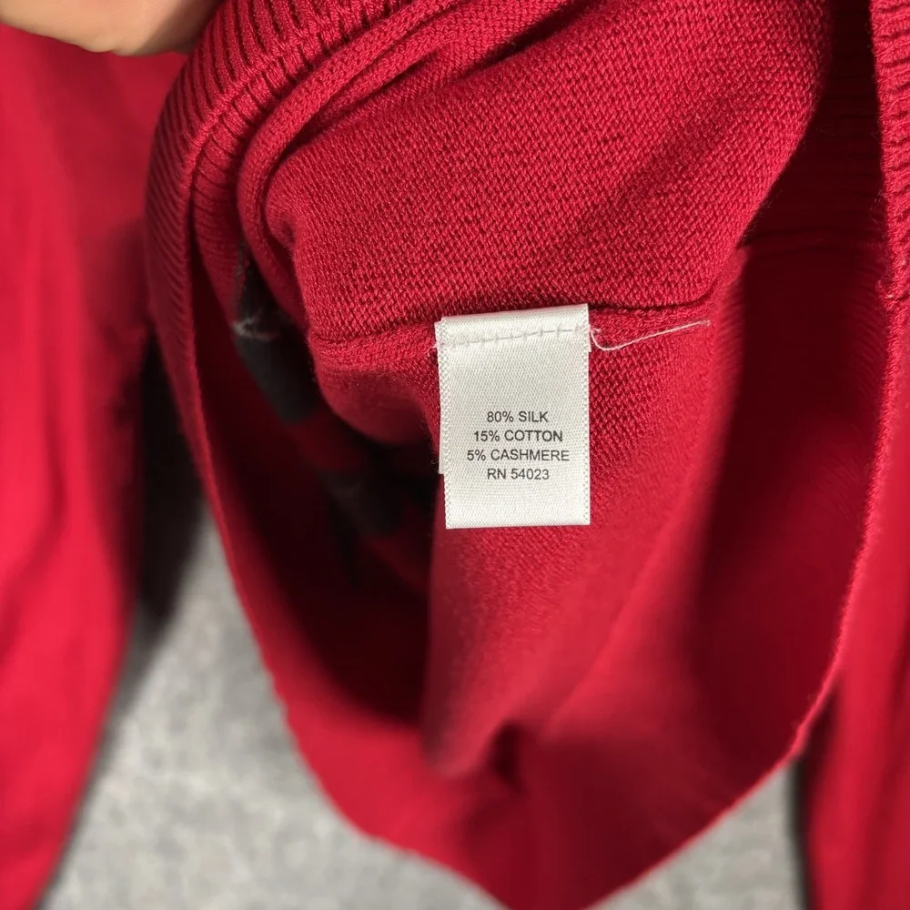 Banana Republic Sweater Men's Large Red Pullover Argyle V Neck Silk‎ Cashmere